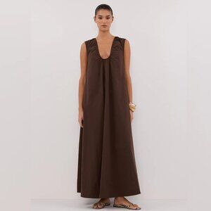 DISSH Gabby Bitter Choc Oversized Cotton Midi Dress